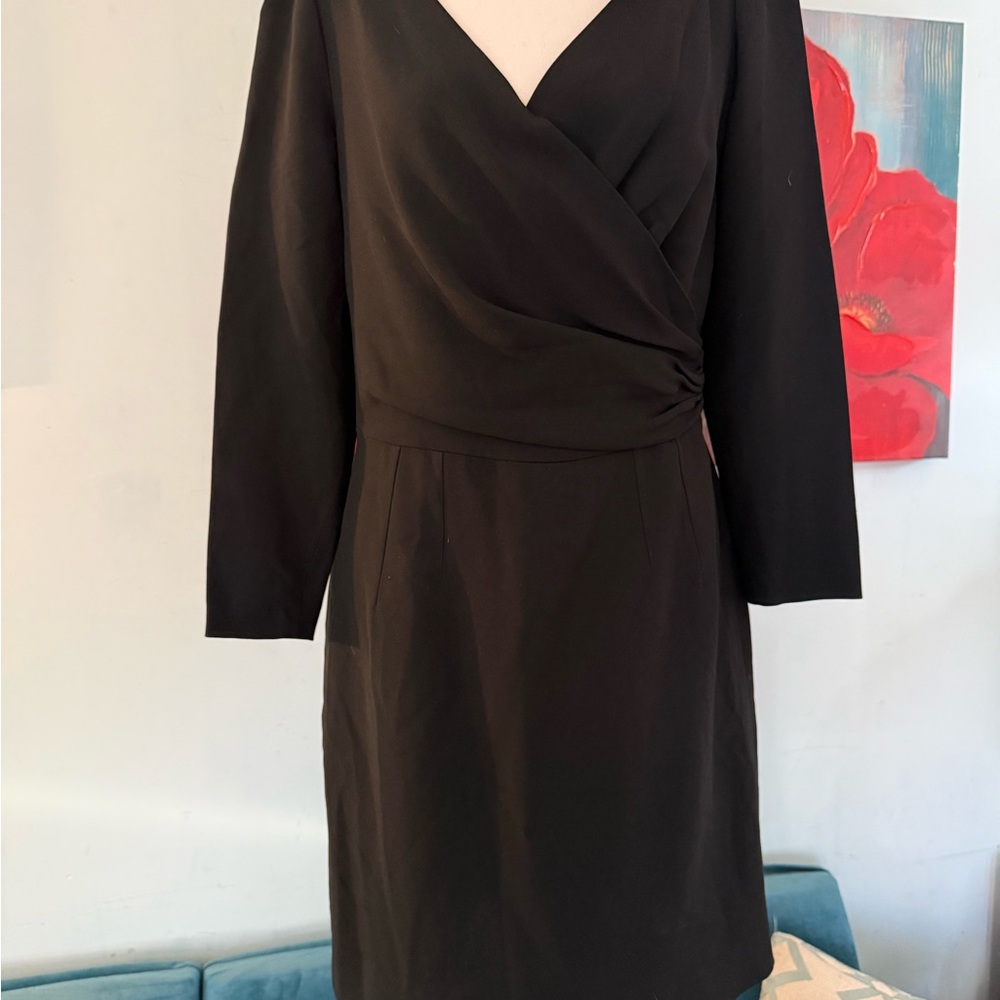 Dolce & Gabbana Black Faux Wrap Dress Size 44 8 Silk Lined Authentic